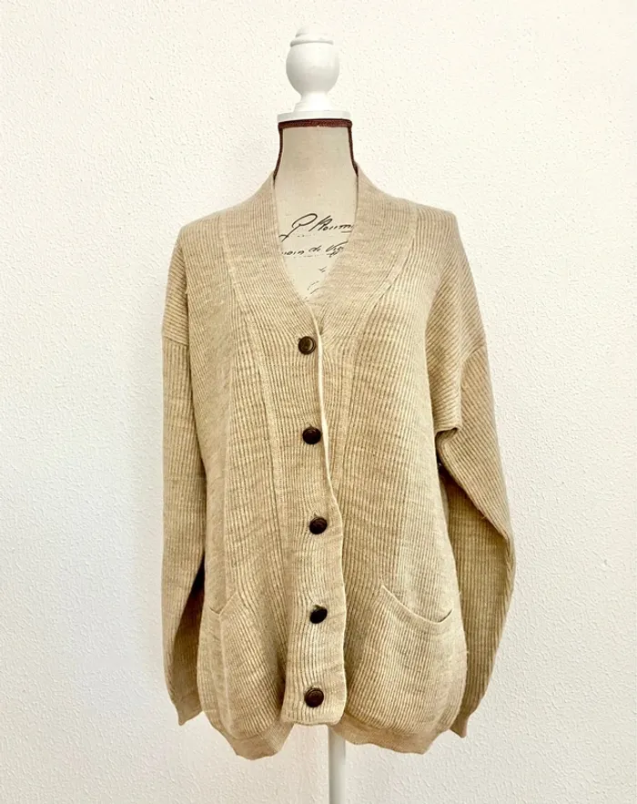 Gilet JM Lioncel beige chiné et chaud avec boutons et poches - taille 38/40
