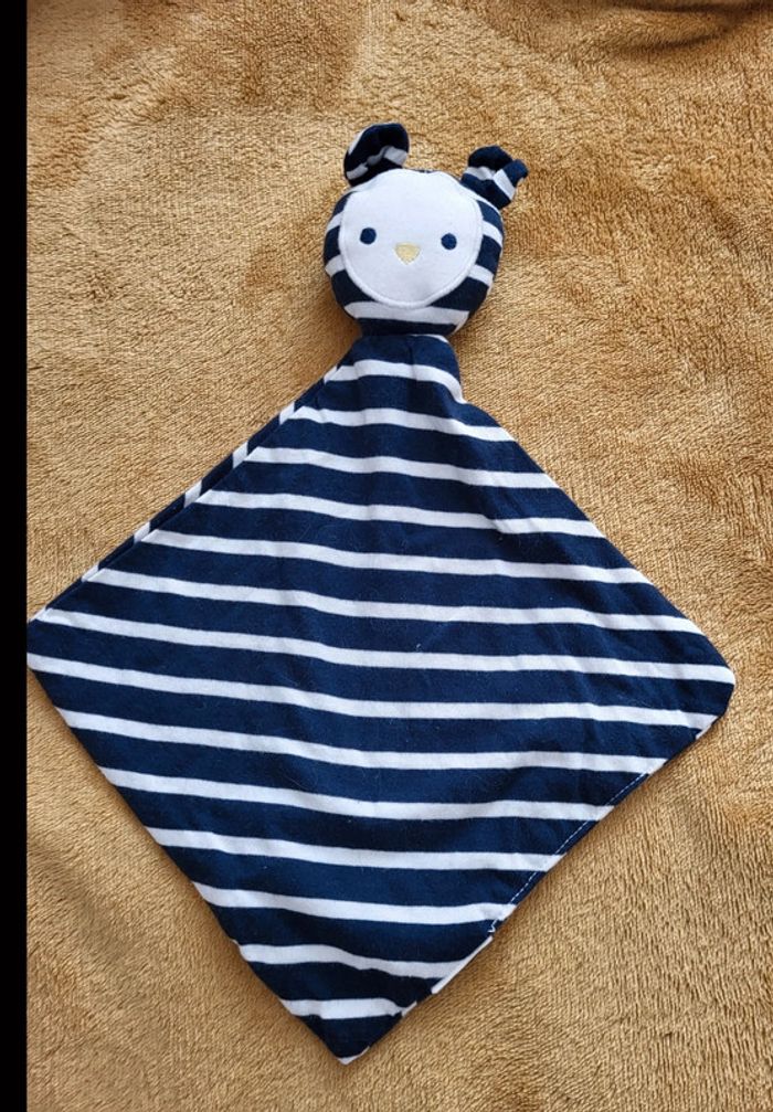 Doudou rayé bleu marine et blanc