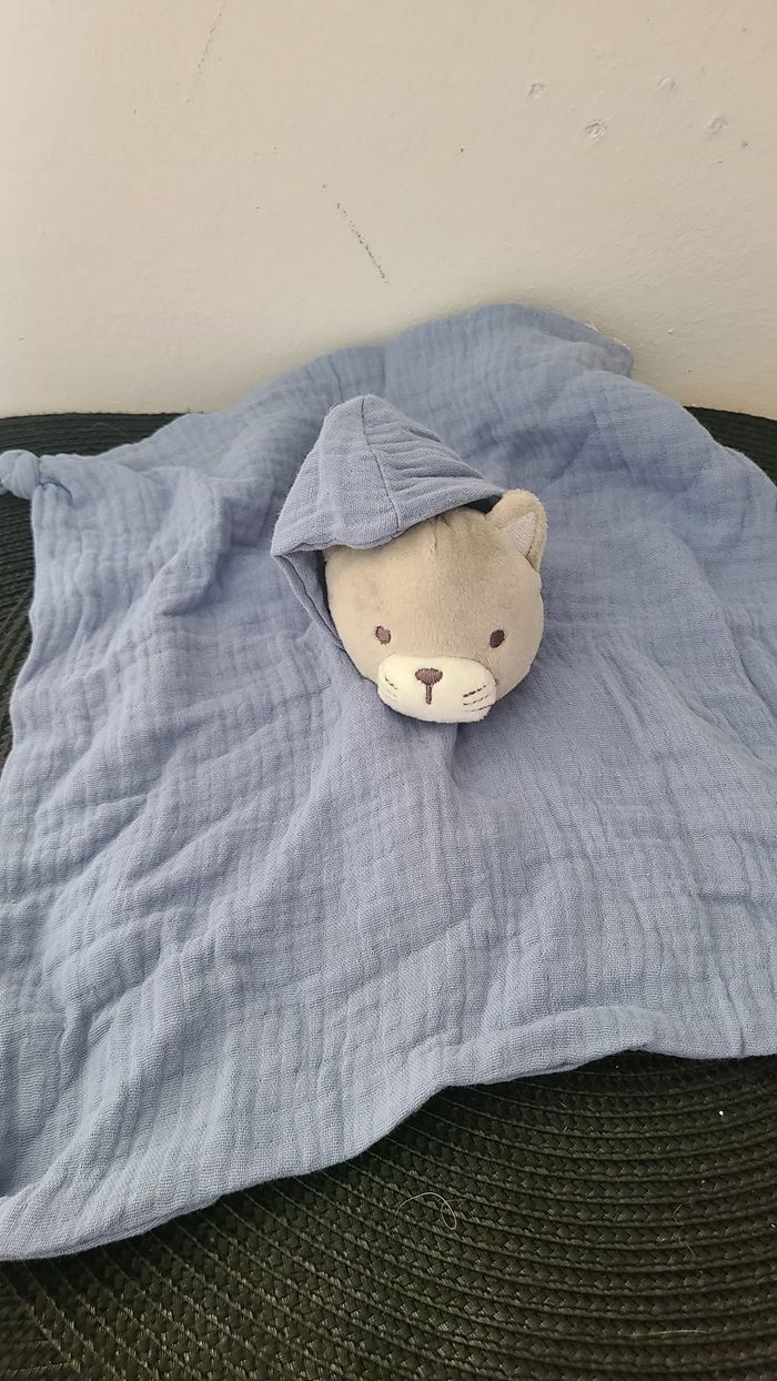 Doudou plat gaze de coton chat bleu - photo numéro 4
