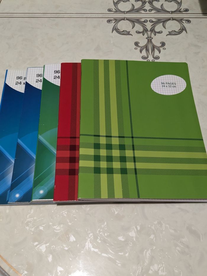 Lot de 5 cahiers à petits carreaux 96 pages. Taille 24x32