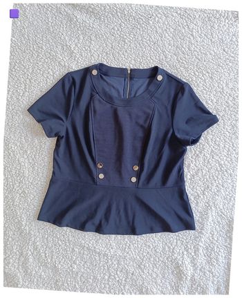 Blouse bleue à manches courtes marin boutons dorés, casual, pro