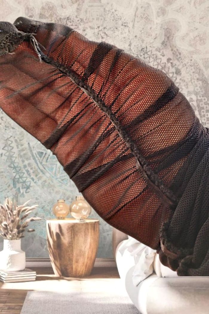 Robe longue noire sexy fendue et bras résille -S - photo numéro 5