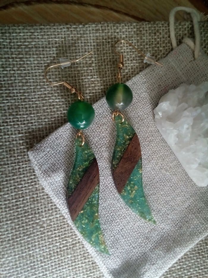 Boucles d'oreilles bohemia bois et pierres