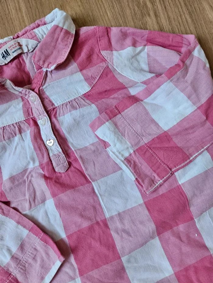 Chemise manches 3/4 à carreaux rose h&m 2 ans - photo numéro 2