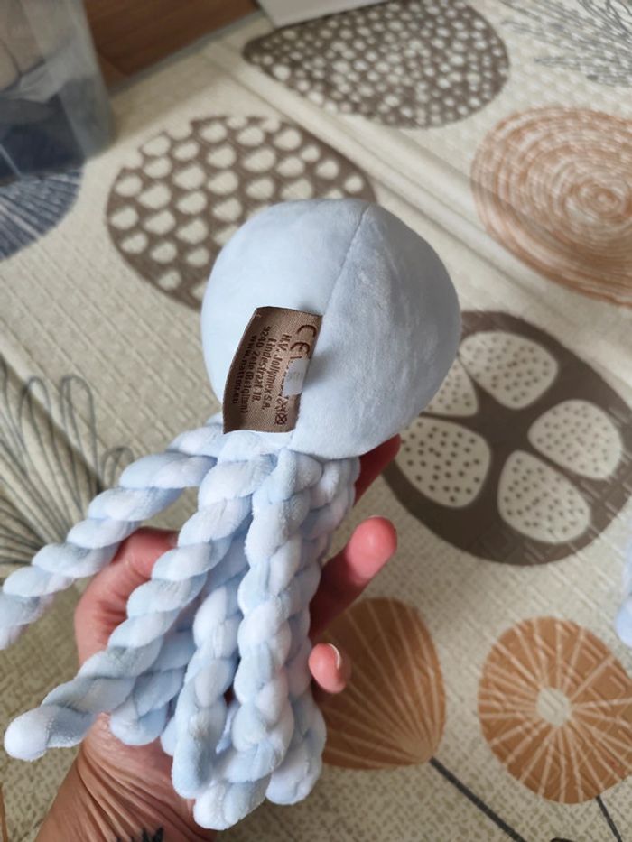 Doudou peluche pieuvre Nattou poulpe bleu clair blanc n2 - photo numéro 3