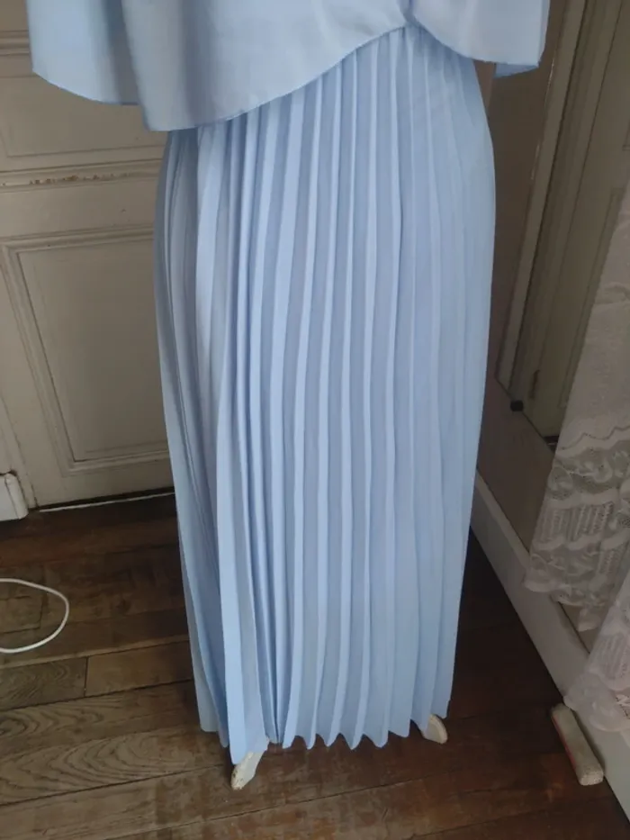 Robe mi longue Gisella t 36 38 bleu ciel, dos nu, plissée chic, mariage/cocktail - photo numéro 5