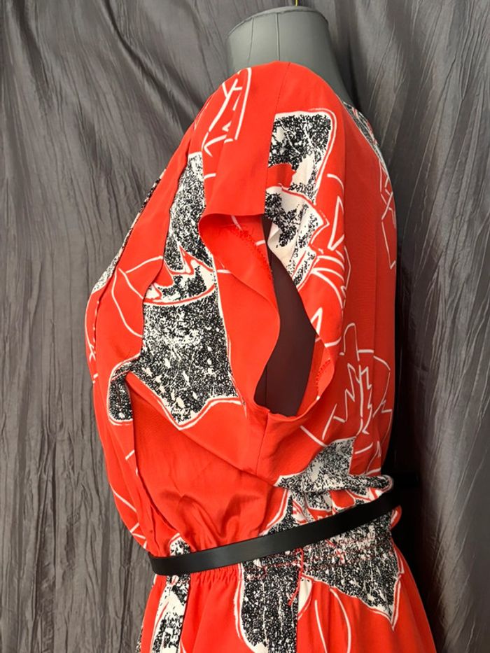 Belle robe d’été vintage vermillon imprimé graphique - photo numéro 4