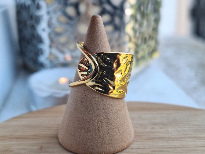 ague Doré ouverte en acier inoxydable bague avec un design moderne et jolie, Ajustable - photo numéro 4
