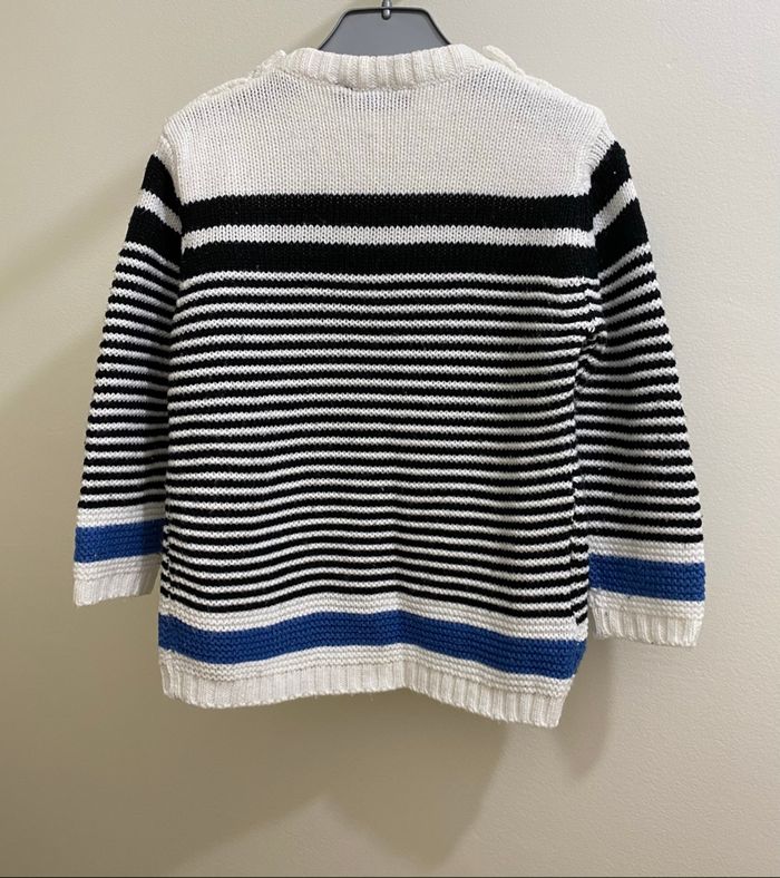 Pull en maille tricot à rayures blanc noir bleu marinière bébé garçon 18 mois Liberto - photo numéro 4