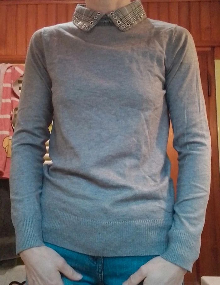 Pull femme col claudine gris - photo numéro 5