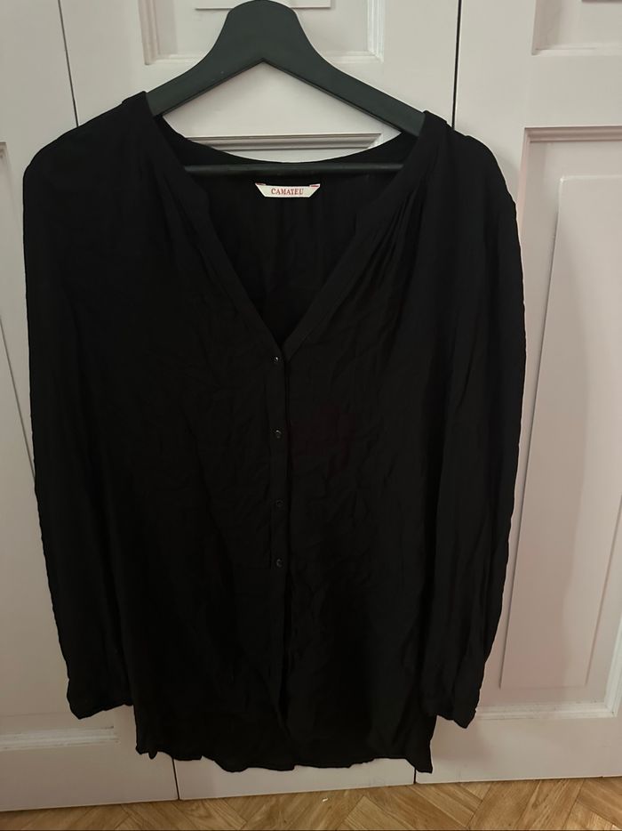 Chemise manches longues légère noir camaïeu