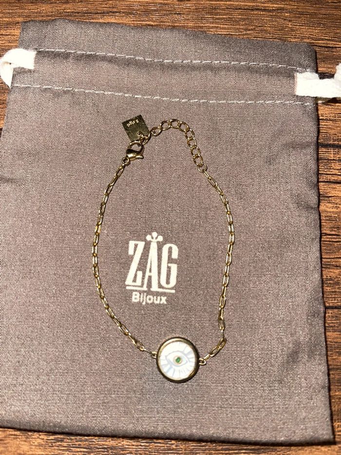Bracelet Zag doré œil nacré