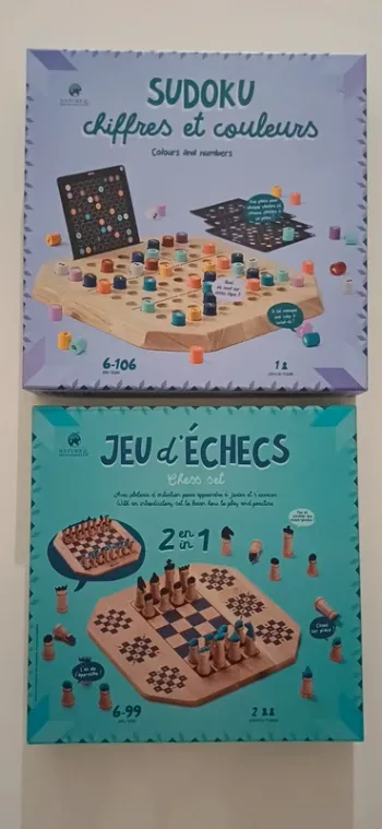 Lot jeu d'échecs 2 en 1 et Sudoku Nature&Découvertes complets et état neuf 6 ans+