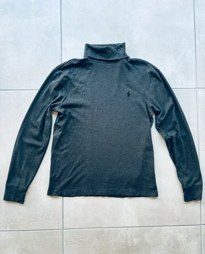 T-shirt homme col roulé manches longues gris anthracite Ralph Lauren