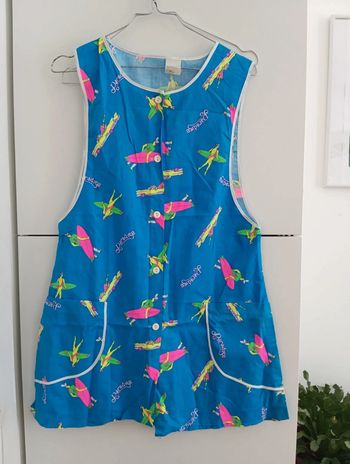 Blouse vintage en coton bleu et multicolore