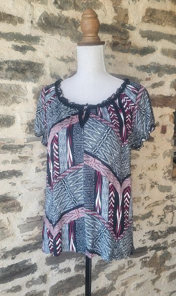 Blouse manches courtes à motifs noir blanc et bordeaux La Redoute Taille 3 ou 40