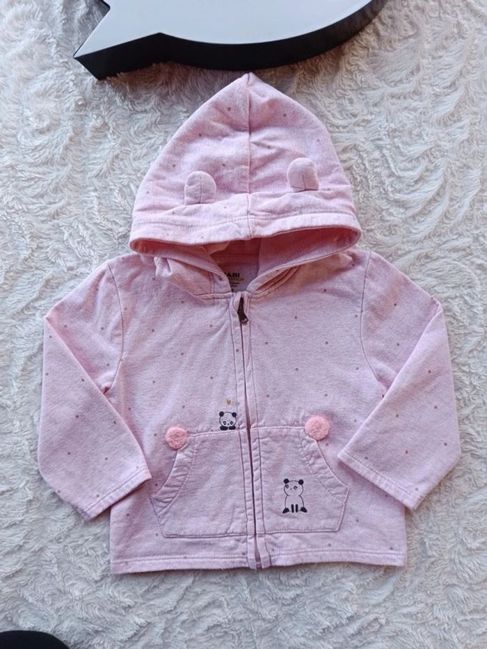 Veste gilet zippé avec capuche Fille 12 mois panda Kiabi Eco conception coton bio - photo numéro 2
