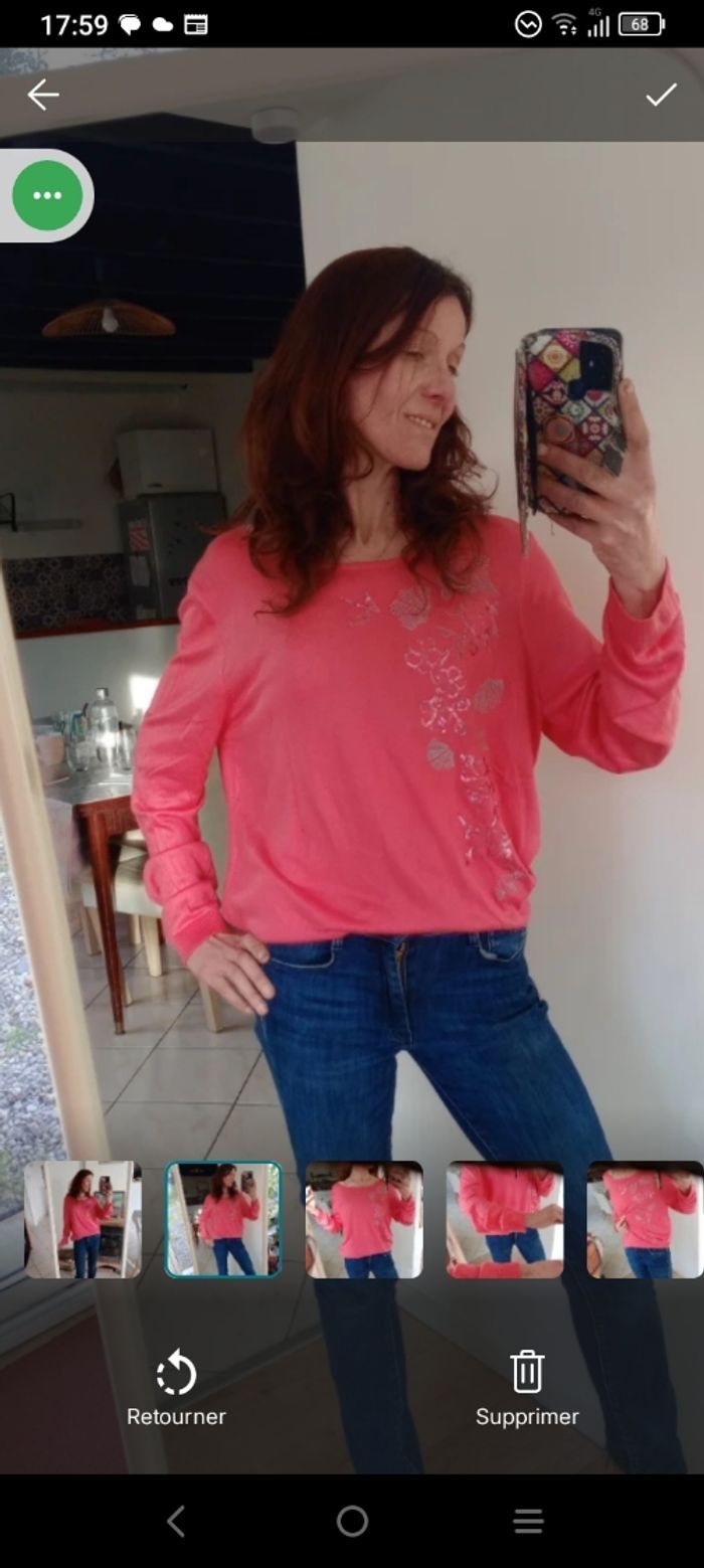 Pull femme 44 rose détails pailletés sequins c79 - photo numéro 2