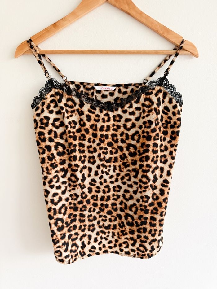 Top débardeur léopard marron beige noir camaïeu taille 36 S