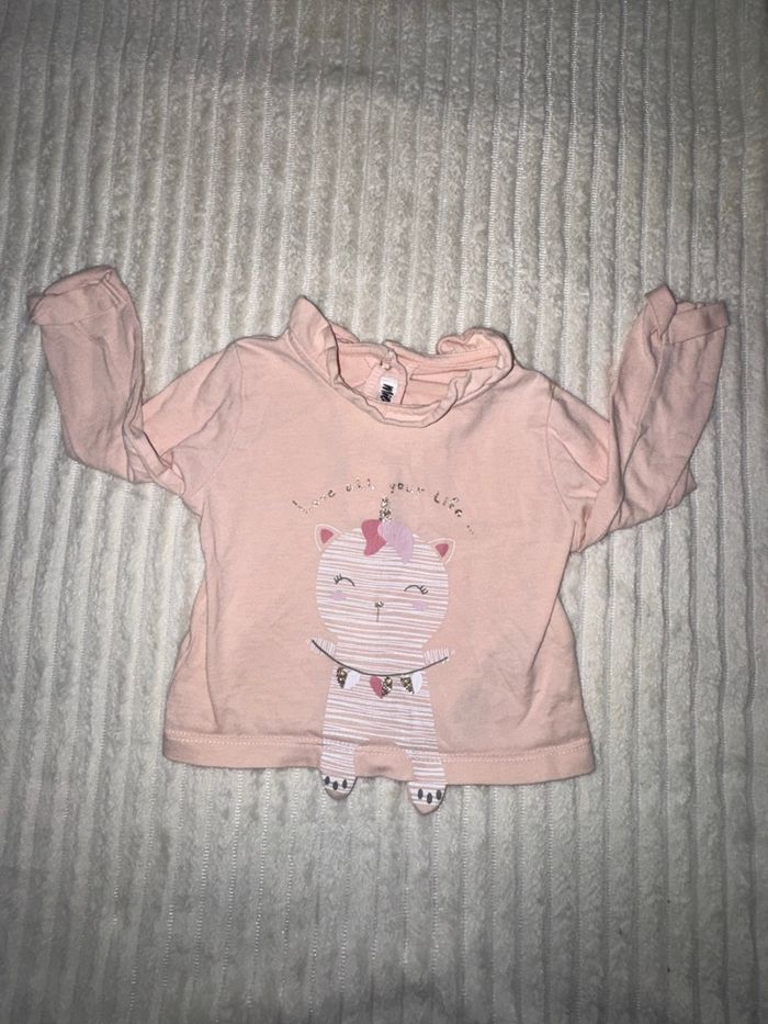 Top manche longue - blanc et rose - Gémo - 6 mois - excellent état