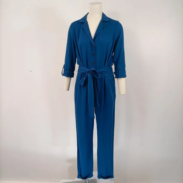Combinaison bleu boutonnée Comptoir des cotonniers Col chemise combinaison été pantalon fluide A189 - photo numéro 6