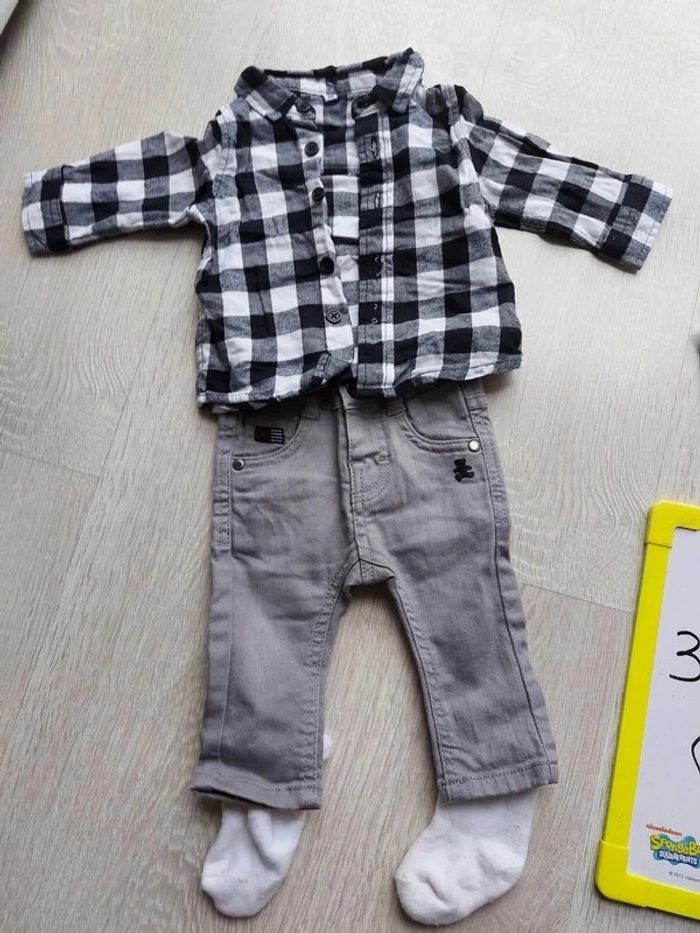 Ensemble lulu castagnette et chemise à carreaux 3 mois - photo numéro 3