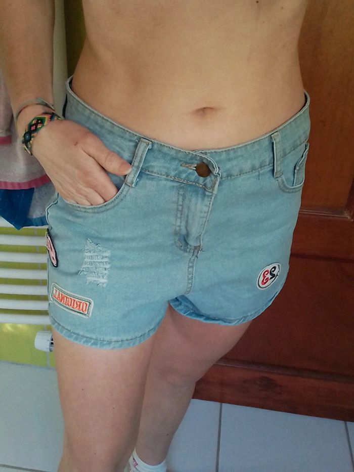 Short en jeans femme Bleu ciel - photo numéro 2