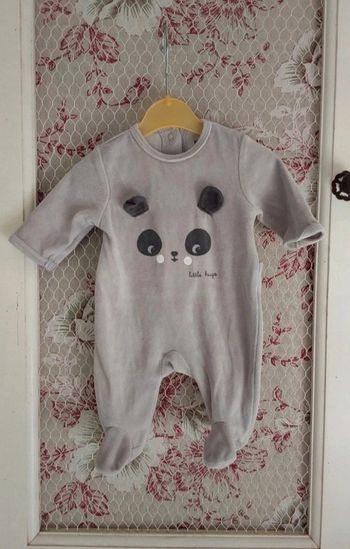 Pyjama velour gris clair Kiabi 1 mois 54cm