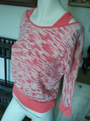 Pull léger fin crochet débardeur corail rose printemps été