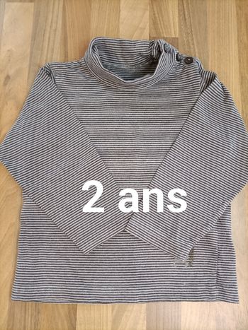 Tee-shirt manches longues col roulé rayé marron noir 2 ans 