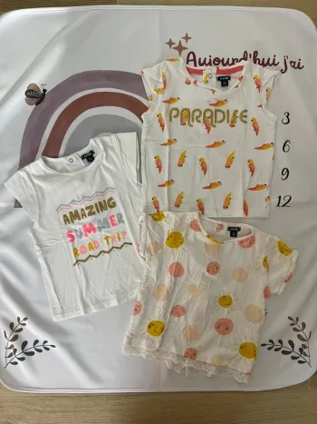 Lot de 3 t-shirts manches courtes bébé fille – Kiabi – Taille 18 mois / 82 cm👕👶