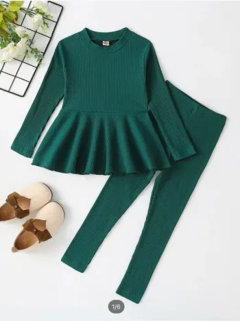 Ensemble confortable péplum vert fille SHEIN 120cm 5/6 ans