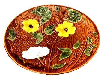 Années 1950 Grand plat aux fleurs Sarreguemines France Céramique émaillée