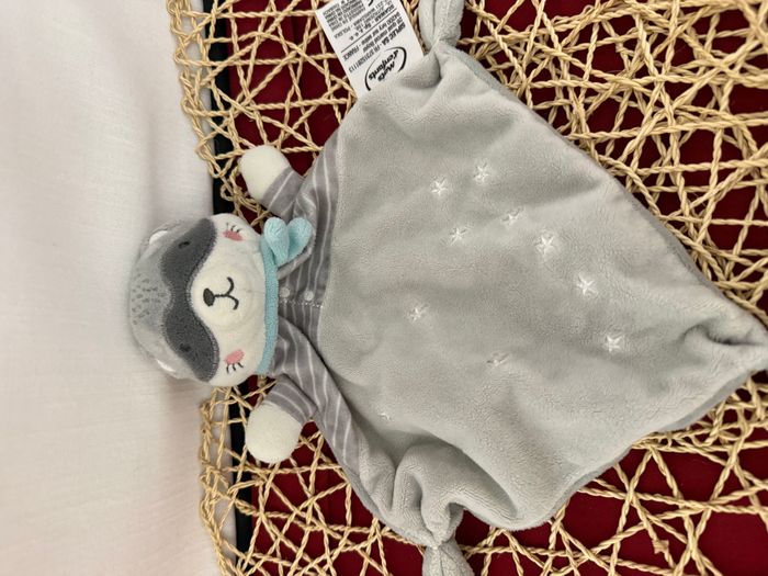 Mots d'enfants Doudou plat raton-laveur gris bleu étoile - photo numéro 3