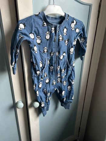 Pyjama sans pied , panda , bleu , 3 mois