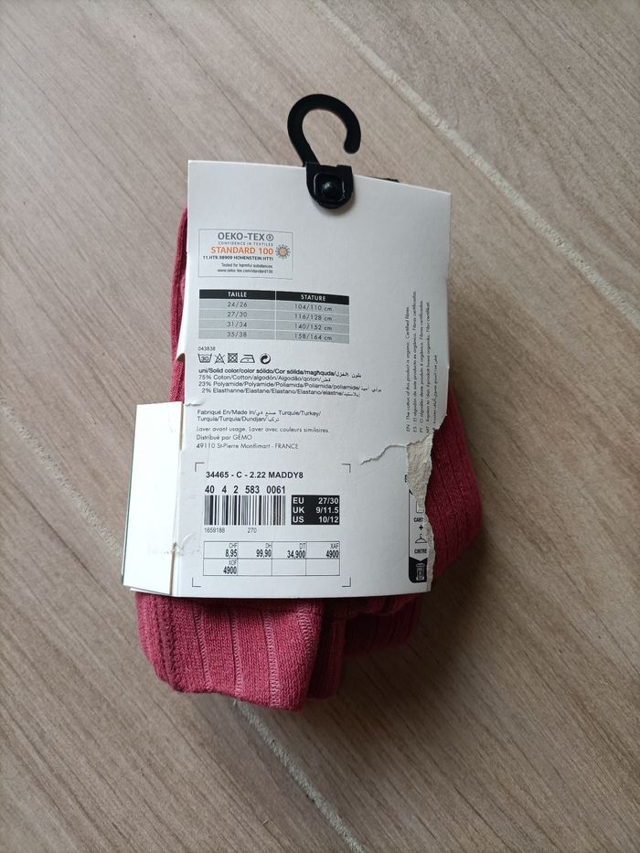 Collant chaud fille 27/30 Gémo rose foncé coton neuf étiquette - photo numéro 2