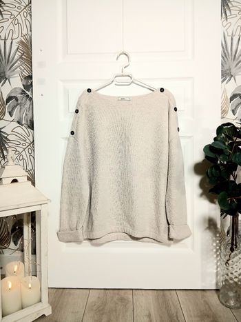 Pull Cécile – Taille L – Beige – Détail boutons épaules – Cocooning