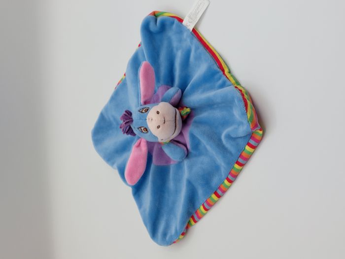 Doudou plat bourriquet bleu rose DISNEY NICOTOY rayé multicolore Winnie l’ourson