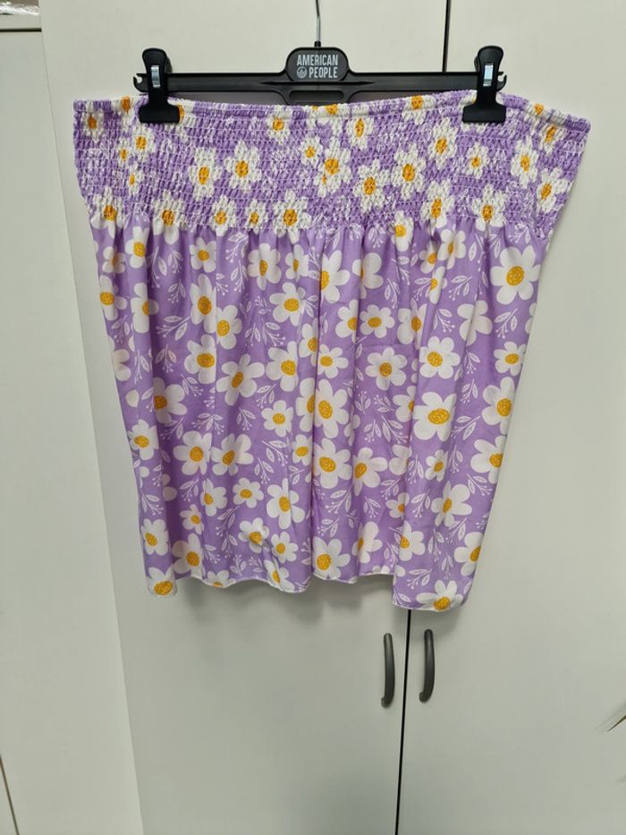 Short Large Taille Haute Lila Imprimé Marguerites - photo numéro 4