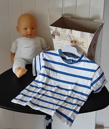 T-shirt rayé garçon 3 ans (taille petit) – blanc & bleu