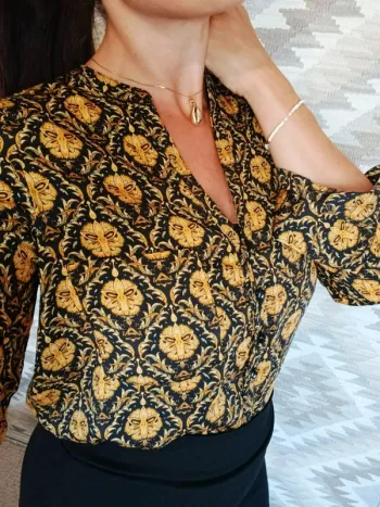 Top blouse haut Zara S noir et jaune légère et fluide