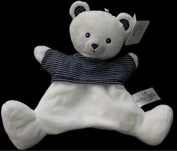 ❤️B2889 Doudou plat marionnette ours blanc bleu SIMBA TOYS Nicotoy KIABI