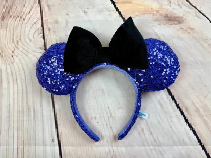 Ears (serre tête) Disney Minnie sequins violet noeud noir effet velours Halloween Tokyo Disneyland - photo numéro 5
