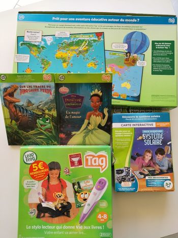 Lot stylo lecteur tag leap frog + livres et cartes interactives