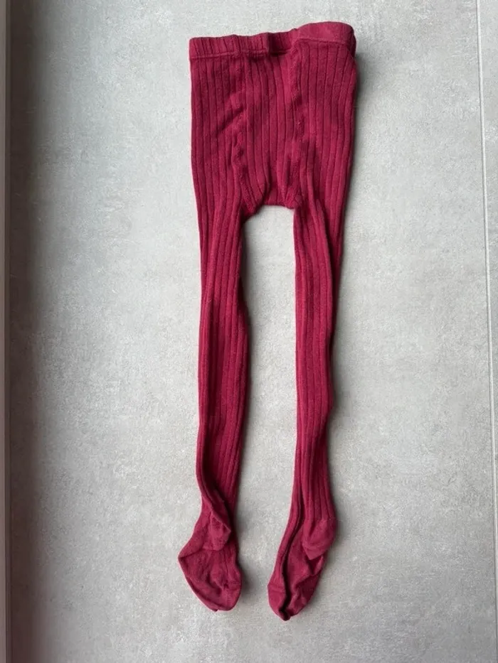Lot de 3 paires de collants beige/jaune moutarde/rouge bordeaux côtelés - Taille 4 (pour du 4/5 Ans) - photo numéro 18