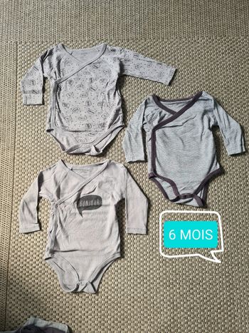 Lot de 3 bodies gris manches longues - 6 mois