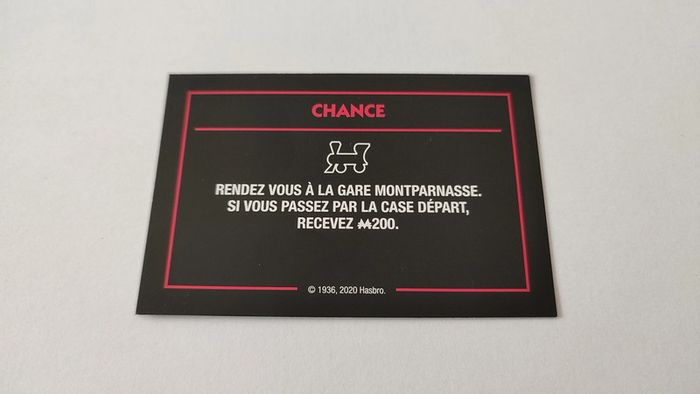Carte Chance Gare Montparnasse jeu de société Monopoly mauvais perdants Hasbro Gaming #B77