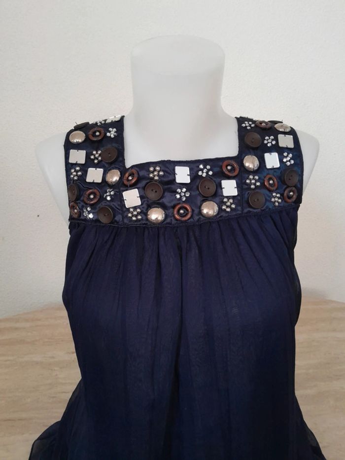 Robe d'été 💫à volant💫fluide légère 💫col bouton miroir perlés 💫Cherry💫Taille 36 - photo numéro 2