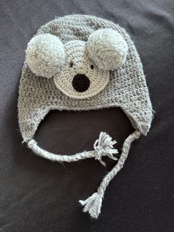Bonnet hiver crochet Koala gris 1-2 ans