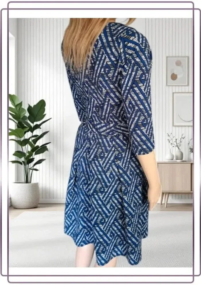 Robe midi Sassia bleu à motifs taille ajusté taille M - photo numéro 5